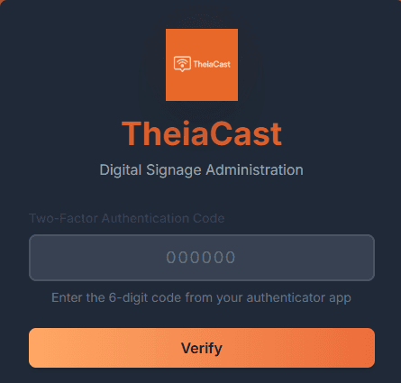 TheiaCast 2FA Screen