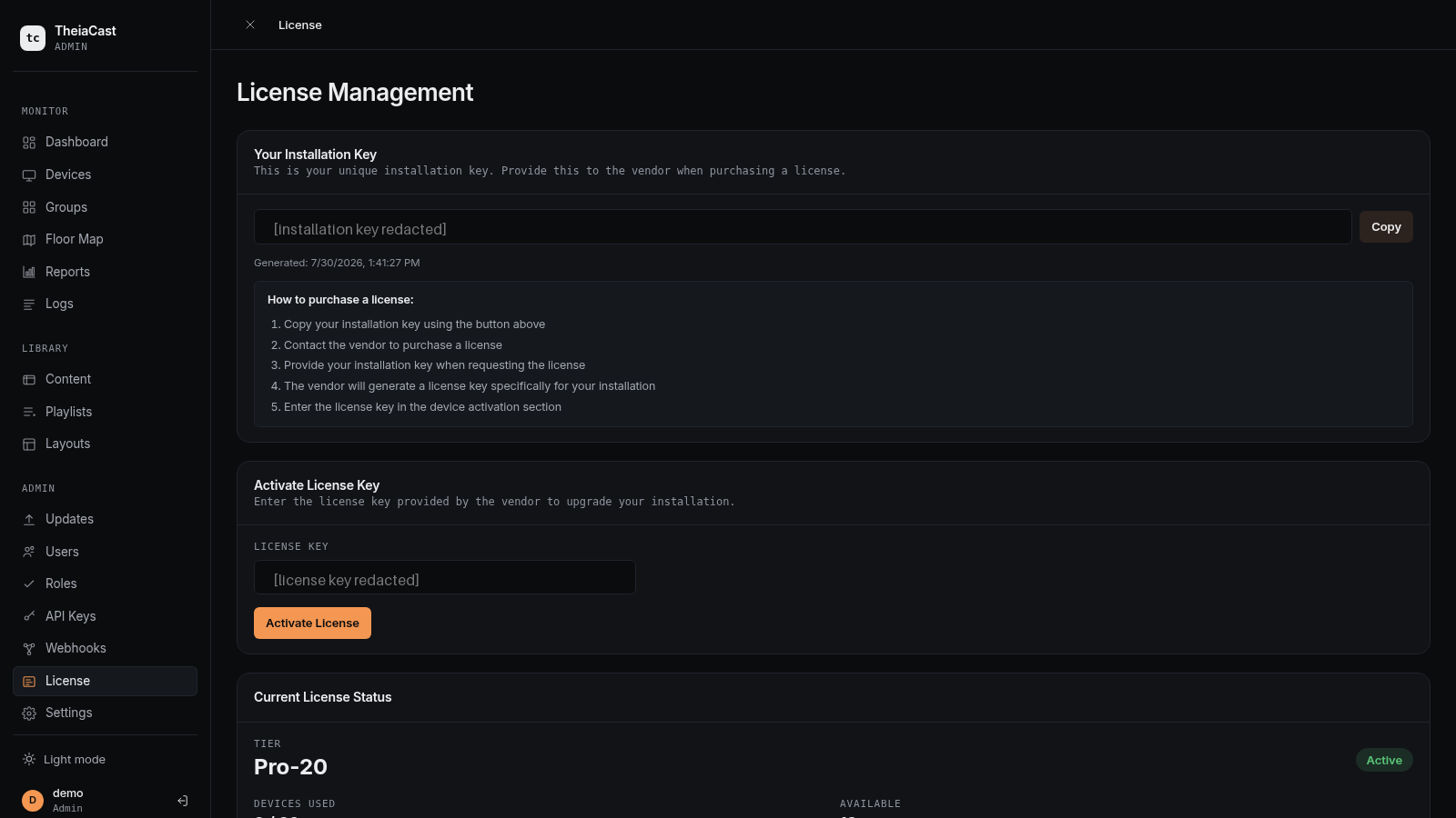 License page showing current license status